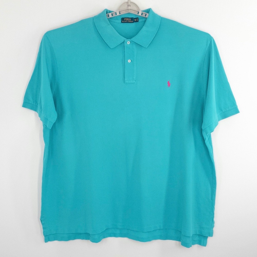 Polo Ralph Lauren Men's 4XLT Tall Aqua Pink Pony Pique Polo Shirt Big Cotton